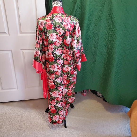 Vintage Gold Lable Victoria's Secret Satin Floral Robe in Pink and Green - Picture 3 of 5